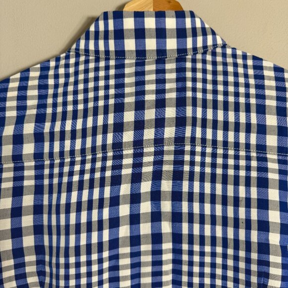 Theory Mayvine Dillon Plaid Linen Mini Shirt Dress Women 4 Blue White Preppy NWT - Picture 14 of 16